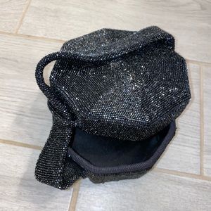 Black Grey Sequined Rhinestone Vintage Evening Purse Clutch with Strap